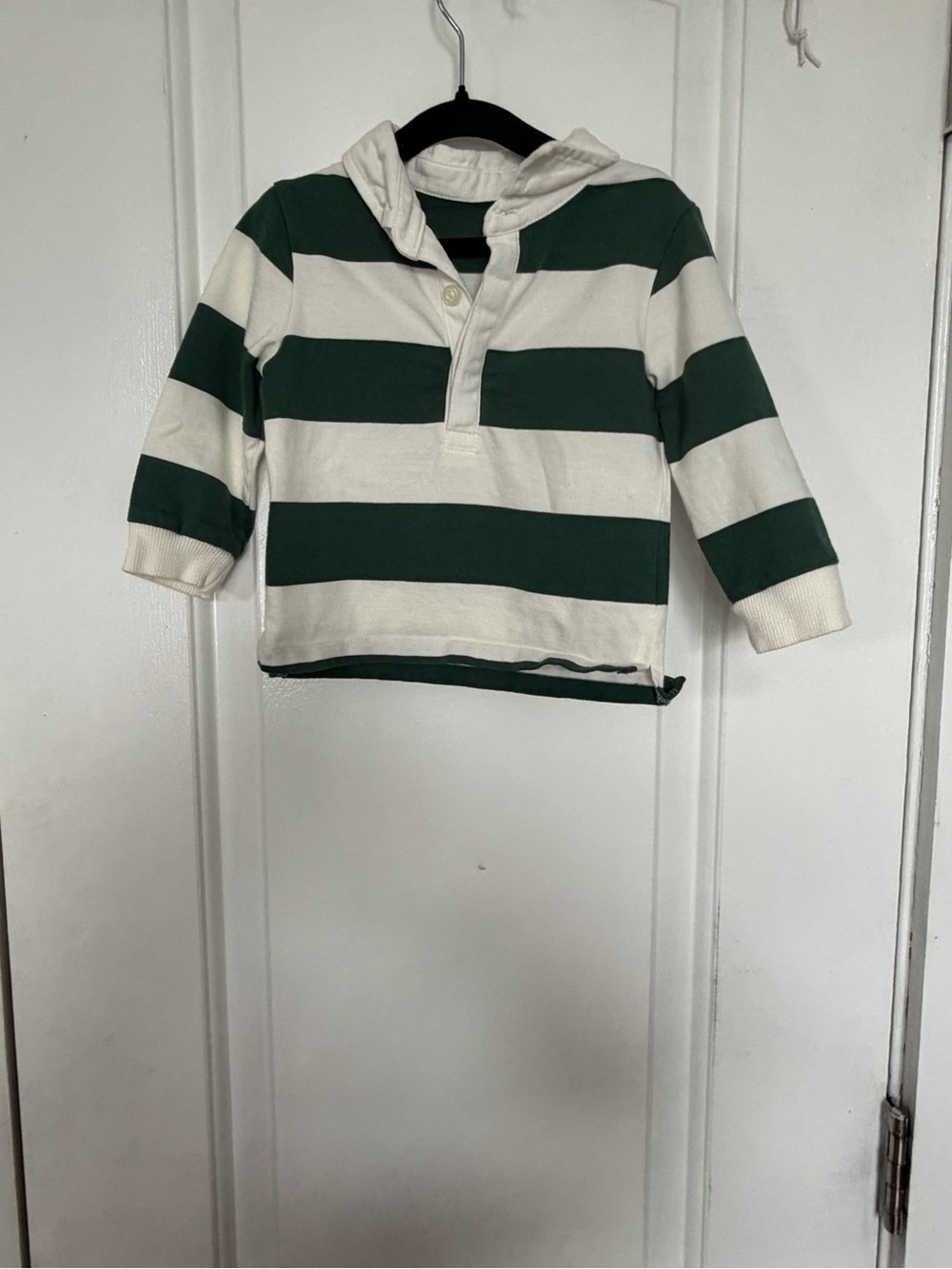 Primark Green & White Striped Hooded Rugby Top
